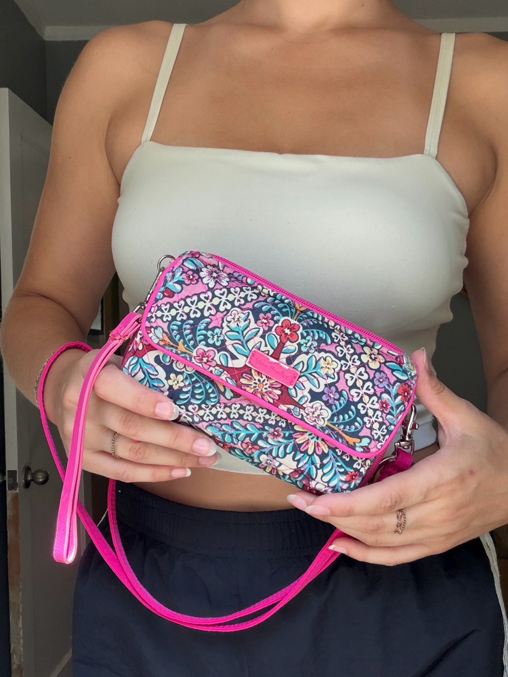 Vera Bradley Pink Multi Floral Wristlet w/ 2 Strap Options